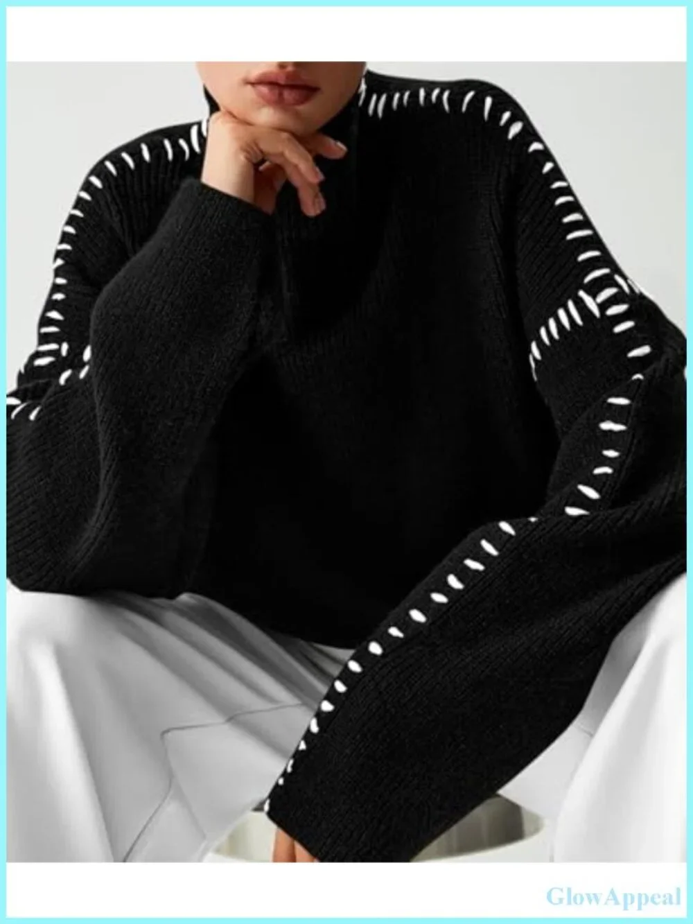 Womens Chunky Knit Oversized Pullover Sweater Mock Neck Long Sleeve Top